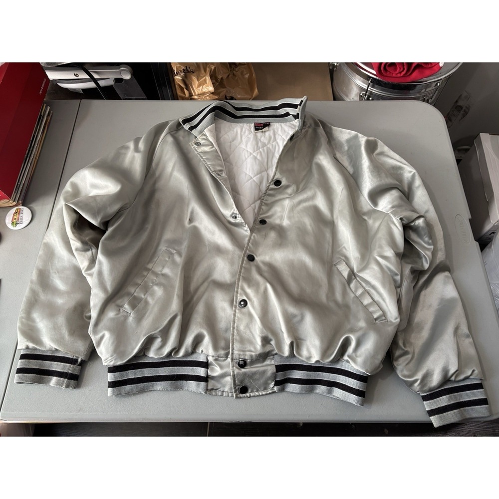 Vtg Hilton Silver Bomber Jacket XL Running Springs Posse SoCal On Back
